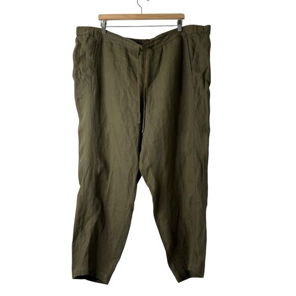 J Jill Love Linen Ankle Pants Women 2X Drawstring Lagenlook Beach Olive Coastal - Picture 1 of 11